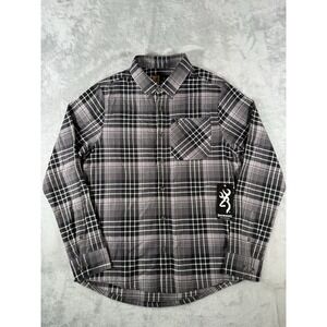 Browning Shirt Mens Medium‎ Black Grey Plaid Long Sleeve Button Up NWT